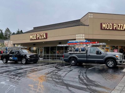 NW ProKleen work trucks in front of Mod Pizza