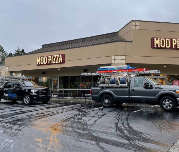 NW ProKleen work trucks in front of Mod Pizza